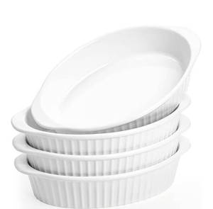 lot 9583 image: Foraineam 4 Pack 15 oz White Porcelain Oval Baking Dishes, 8.8 x 5.5 x 1.8 Inch