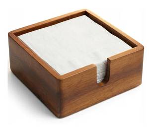 lot 9588 image: Acacia Cocktail Paper Napkin Holder Square 5.4x5.4 inches, Wood Flat Napkin Tray,