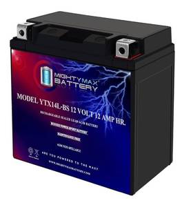 lot 9592 image: Mighty Max Battery YTX14L-BS -12 Volt 12 AH, 200 CCA, Rechargeable Maintenance Free SLA AGM Motorcycle Battery