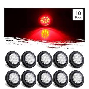 lot 9597 image: 10Pcs 2 Inch Round Red Led Trailer Side Marker Clearance Lights Kit Clear Lens 9 LED Reflectors wRubber Lights Grommets and 2 Prong Wire Pigtails Sealed Waterproof Marker Lights for Trucks 12V