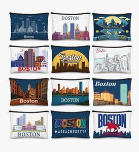 lot 9610 image: Reginary 12 Pcs City Souvenir Gifts Texas State Gifts Chicago City Souvenirs California Makeup Bag Paris San Francisco Alaska Zippered Cosmetic Bag for Women Traveler Souvenirs (Boston)