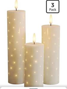 lot 9623 image: Flameless LED Flickering Fiber Optic Candles, 3Pack Warm Battery-Operated Fake Candles with Timer,