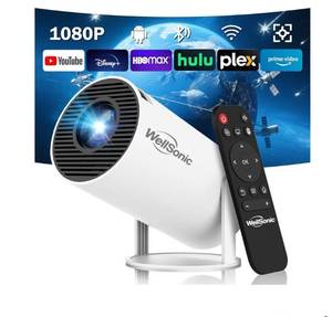 lot 9626 image: Portable Projector with WiFi and Bluetooth, Mini Projector Support 1080P, 180° Rotatable, Compatible with HDMIUSBPC for Bedroom, Kids Room, Home Movie Nights