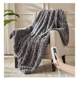 lot 9639 image: Heated Throw Blanket - Fast Heating 3D Jacquard Electric Heated Blanket,