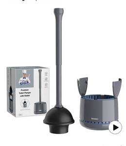 lot 9640 image: MR.SIGA Toilet Plunger with Holder, Heavy Duty Plunger with Sturdy Handle for Toilet Cleaning, Gray