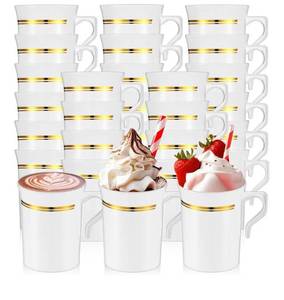 lot 9650 image: Baderke 24 Pcs Plastic Coffee Cups with Rim 8 oz Disposable Coffee Mugs with Handle Disposable Tea Cups