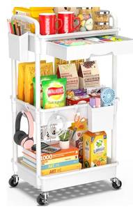 lot 9652 image: SUNALLY 3 Tier Rolling Cart with Drawer