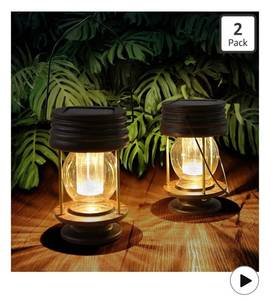 lot 9658 image: pearlstar Solar Lantern Outdoor Waterproof Hanging Solar Garden Lights - 2 Pack