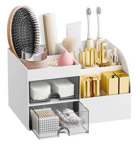lot 9685 image: Makeup Organizer with 2 Drawers, Makeup Organizers Countertop for Vanity and Bathroom