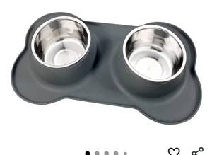 lot 9686 image: AsFrost Dog Food Bowls Stainless Steel Dog Food & Water Bowl Set with No Spill No Slip Silicone Mat