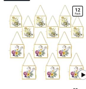 lot 9692 image: Kigley 12 Pcs Double Glass Pressed Flower Frame with Chain Bulk Vintage Floating Hanging Glass Flower Photo Frame