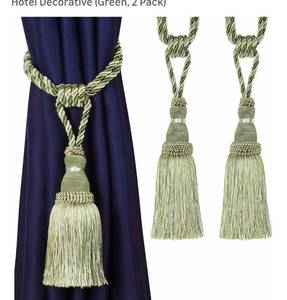 lot 9717 image: BEL AVENIR 2 Pack Curtain Tiebacks Tassel Drapery Tie-Backs Rope Handmade Holdbacks Home Office Hotel Decorative (Green, 2 Pack)