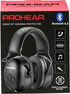 lot 9722 image: PROHEAR 037 Bluetooth 6.0 Hearing Protection Headphones with Rechargeable 1500mAh Battery, 30dB SNR Safety Noise Reduction Ear Muffs 120H Playtime for Mowing, Workshops, Snowblowing - Black