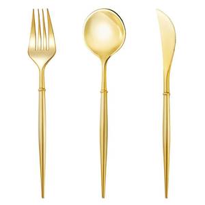lot 9726 image: N9R 90PCS Gold Plastic Silverware, Gold Disposable Utensils, Gold Silverware Disposable, Disposable Cutlery includes 30 Knives, 30 Forks, and 30 Spoons for Party, Birthday, Wedding