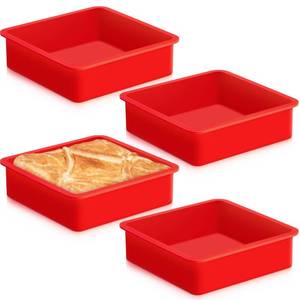 lot 9727 image: Geetery Set of 4 Silicone Square Cake Pan Silicone Brownie Pan Nonstick Baking Mold for Muffin Bread Rice Crispy Lasagna Pie, Red(6 x 6 x 2 Inches)
