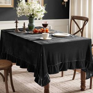lot 9739 image: MIULEE Velvet Table Cloth with Decorative Ruffle Edge Luxurious Soft Washable Rectangular Tablecloth Thick Wrinkle-Resistant Oblong Table Cover for Kitchen Dining Party Wedding 60x120 Inch, Black