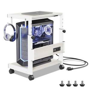 lot 9741 image: Hovadova Computer Tower Stand with Charge Station and USB Charging Port - Height Adjustable PC Tower Stand, Under Desk CPU Holder Cart with Locking Caster Wheels for Fits Most PC