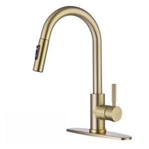 lot 9756 image: TOYWIA Gold Kitchen Faucets with Pull Down Sprayer, Single Handle High Arc Modern Stainless Steel Sink Faucet with Deck Plate, 1 or 3 Hole Deck Mount for RV, Bar, Farmhouse, Laundry, Outdoor