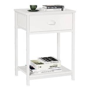 lot 9763 image: Furologee White Nightstand with Fabric Drawer, Small Side Table for Small Spaces, 2 Tiers Storage Shelves End Table, Night Stand for Living Room, Bedroom, Dorm