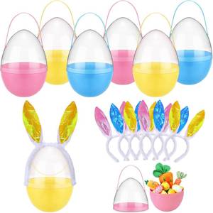 lot 9767 image: Foilswirl 6 Set 10 Inch Jumbo Easter Egg Plastic Fillable Giant Large Easter Eggs with Handles Rabbit Headband Colorful Big Egg Bucket Stuffers for DIY Hunt Decoration Party Supplies(Pure Color)