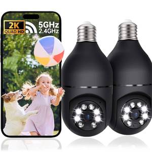 lot 9775 image: 2K Light Bulb Camera Outdoor, 2.45GHz Wi-Fi 6 Security Cameras Wireless Outdoor, 360° PTZ Cameras for Home Security with Color Night Vision, AI Human Detection, 2 Way Talk, Easy Installation,2 Packs