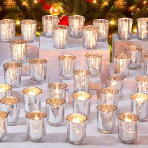 lot 9794 image: 50 Pcs Votive Candle Holders Bulk Mercury Glass Votive Candle Holder Tealight Candle Holder Wedding Centerpiece for Table Home Birthday Anniversary Bridal Shower Party Decoration Reception (Silver)