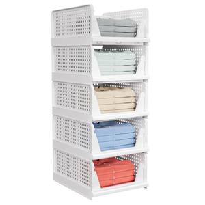 lot 9796 image: 5 Pack Stackable Closet Storage Basket - Stackable Storage Bins, Multifunctional & Foldable Closet Organizer Waterproof, Wardrobe Cupboard Space-Saving Hat Storage Drawer Organizer, White