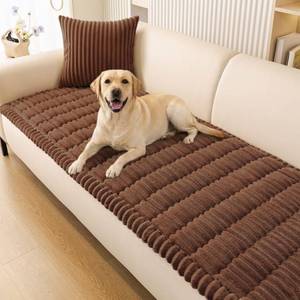 lot 9797 image: Smiry Couch Cover for Dogs Washable, Non Slip Fuzzy Pet Couch Covers for 3 Cushion Sofa Pet Friendly, Thick Soft Sofa Slipcovers Cushion Protector (Brown, 27.6 x 70.9)