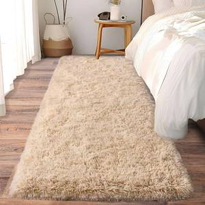 lot 9803 image: Ailyei Soft Runner Rugs for Bedroom Hallways, 2x6 Beige Fluffy Shag Throw Area Rug Non Slip for Bedside Dorm, Long Shaggy Furry Carpet for Nursery Living Room