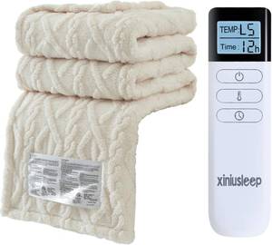 lot 9809 image: XINIUSLEEP Heated Blanket Electric Blanket, 62x84 Heating Blanket, 5 Heating Level, 1-12 Hour Auto Off, Intelligent Overheat Protection (Beige)