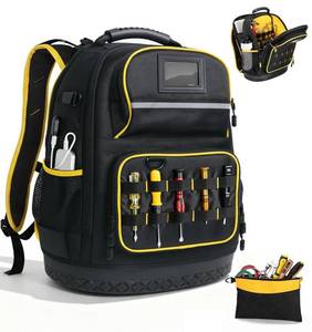 lot 9810 image: Tool Backpack, Heavy-Duty Tool Organizer Bag for Men Dad Gift, Water-Resistant Technician Tool Carrier w Molded Base, Laptop Storage, Backpack for Electricians HVAC Construction Repairman Home Repair