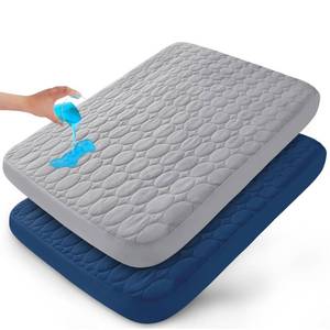 lot 9817 image: Pack and Play Sheets Fitted Quilted Waterproof Protector, 2 Pack Playard Mattress Pad Compatible with Graco Pack n Play, Mattress Cover fits for Baby Playpen Mattress, Mini Crib, Gray & Navy Blue