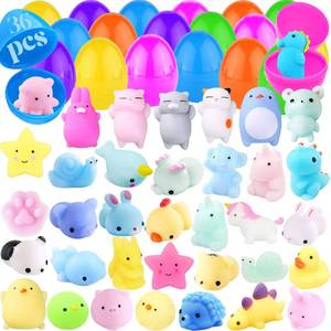 lot 9818 image: 36Pack Mochi Squishy Filled with Easter Eggs Toys, Colorful Filled Surprise Easter Eggs with Mini Animal Squishies Toys for Kids Adults Classroom Prize Supplies, Easter Party Favor, Basket Stuffers