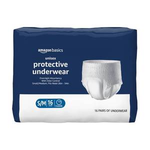 lot 9821 image: Amazon Basics Unisex Protective Underwear, Overnight Absorbency, SmallMedium, 16 Count