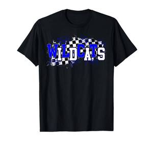 lot 9836 image: Blue Wildcats School Spirit Wildcat Pride Checkered Teacher T-Shirt for Men Women Kids Large grey