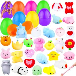 lot 9842 image: 28PCS Easter Eggs  28PCS Mochi Squishy Toys, Surprise Eggs Filled Mini Animal Squishy Stress Relief Toys for Kids Easter Mochi Squishies Party Favor, Easter Basket Stuffers, Easter Eggs Fillers Gifts