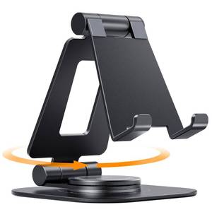 lot 9865 image: Nulaxy 360 Rotating Cell Phone Stand, Fully Adjustable Foldable Desktop Phone Holder Cradle Dock, Thick Case Friendly, Compatible with All Phones, Nintendo Switch, Black