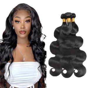 lot 9868 image: 24 26 28 Inch Body Wave Human Hair Bundles #1b Natural Black Unprocessed Body Wave Double Weft Natural Color Niegmeag Bundle Hair Extension Weave 3 Bundles Total 150g