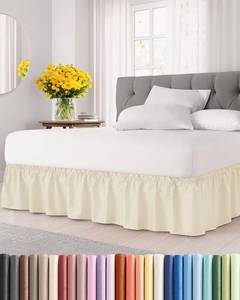 lot 9869 image: Wrap Around Dust Ruffle Bed Skirt - Off White - for Queen Size Beds w 12 Inch Drop - Easy Fit Elastic Strap - Adjustable Pleated Bedskirt wBrushed Fabric - Wrinkle Free - Women, Men, Kids & Teens