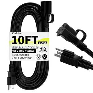 lot 9882 image: 163 Black Indoor Outdoor Extension Cord 10 Ft Waterproof, Extension Cord with 3 Prong Grounded Plug,13A 1625W 16AWG SJTW, Flexible Weatherproof Power Cable for Offices, Gardens and Lawns