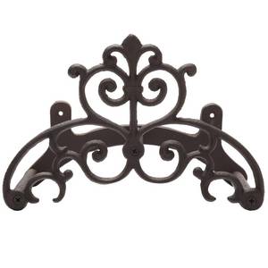 lot 9891 image: MyGift Brown Heavy Duty Cast Iron Outdoor Garden Hose Hanger Wall Mounted Water Hose Holder Reel with Vintage Scrollwork Design