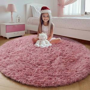 lot 9912 image: ONASAR Blush Round Area Rugs 4ft for Bedroom Living Room, Fluffy Circle Rug for Kids Girls Boys Teen, Soft Plush Shaggy Carpet for Nursery Dorm Classroom Playroom Home Decor Aesthetic