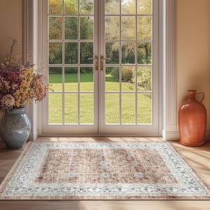 lot 9915 image: jinchan Floral 3x5 Area Rugs for Entryway - Orange Vintage Distressed Design Doormat Non-Slip Ultra-Thin Low Pile Boho Rug for Kitchen Living Room Bedroom Farmhouse (3x5, Orange)