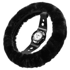 lot 9932 image: Andalus Brands Luxury Fluffy Car Steering Wheel Covers Genuine Merino Sheepskin, Soft Fuzzy Car Steering Wheel Cover for Women, Universal 14.5-15 Size, Plush Fur Cute Auto Accessories, Black