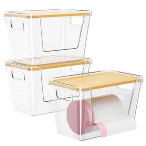 lot 9937 image: Delamu Acrylic Trash Bag Holder, 3 Pack Stackable Garbage Holder for 4-33 Gallon Bags, Clear Organizer Bins for Under Sink Organization, Pantry Storage, Cabinet, Kitchen, Laundry, Bathroom