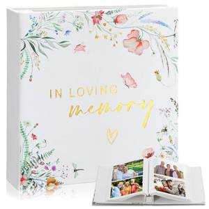 lot 9942 image: ReliThick Wildflower Cardinal Funeral Photo Album 4 x 6 Inch 200 Blank Pages Memorial Leather Memory Album Scrapbook for Memorial Service Decor Funeral Party Supply