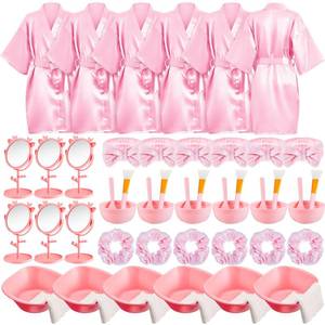 lot 9947 image: JenPen 4 Set Girls Spa Party Supplies Kids Robes with Accessories Kit Spa Set Party Favors for Spa Party Wedding Birthday (Size 8)