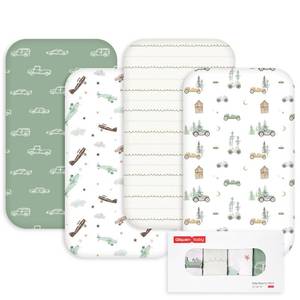 lot 9959 image: Gllquen Baby Bedside Sleeper Sheets 33x20 Inch 4 Pack - Fitted Crib Mattress Covers, Ultra Soft Oeko-TEX Certified Bassinet Sheets for Girls Boys, Gift Ready Box for Baby Shower (Retro Traveler)