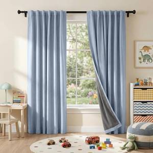 lot 9960 image: RYB HOME Linen Texture Curtains for Bedroom, 100% Blackout Thermal Insulated Curtains, Rod Pocket&Back Tab Room Darkening Drapes Luxury Decor for LivingRoomNursery, W52xL84, 2 Panels, Smoky Blue