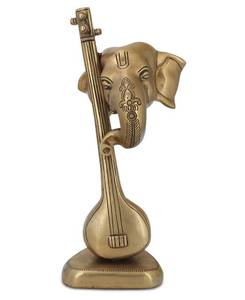 lot 9968 image: Buddha Groove Artistic Abstract Brass Ganesh Statue Playing Sitar, Unique and Auspicious Design
